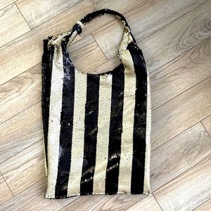 ASOS black and white stripe sequin tote handbag